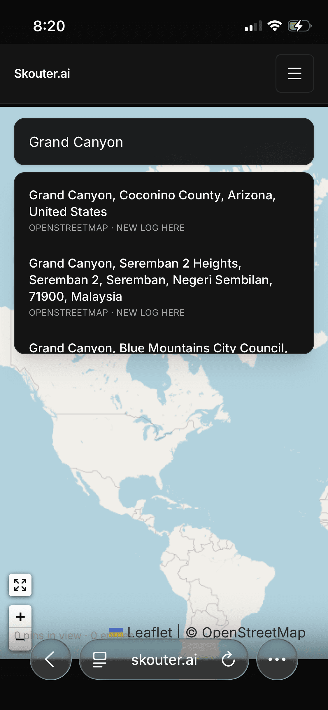 Map with search and pin drop